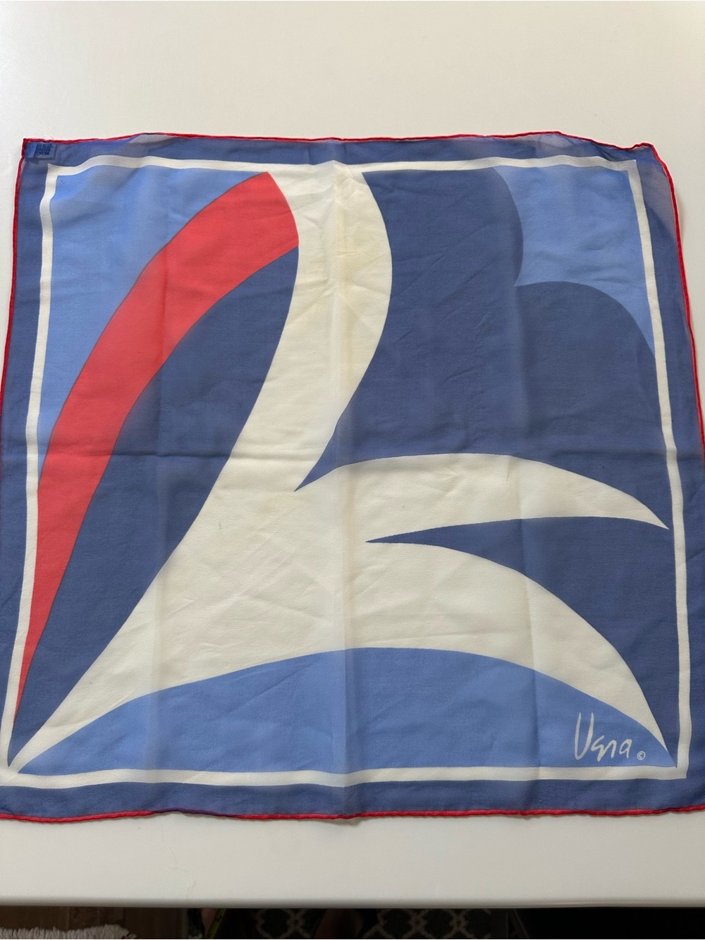 Vintage Vera Neumann Silk-Blend Geometric Square Scarf - Red, White & Blue